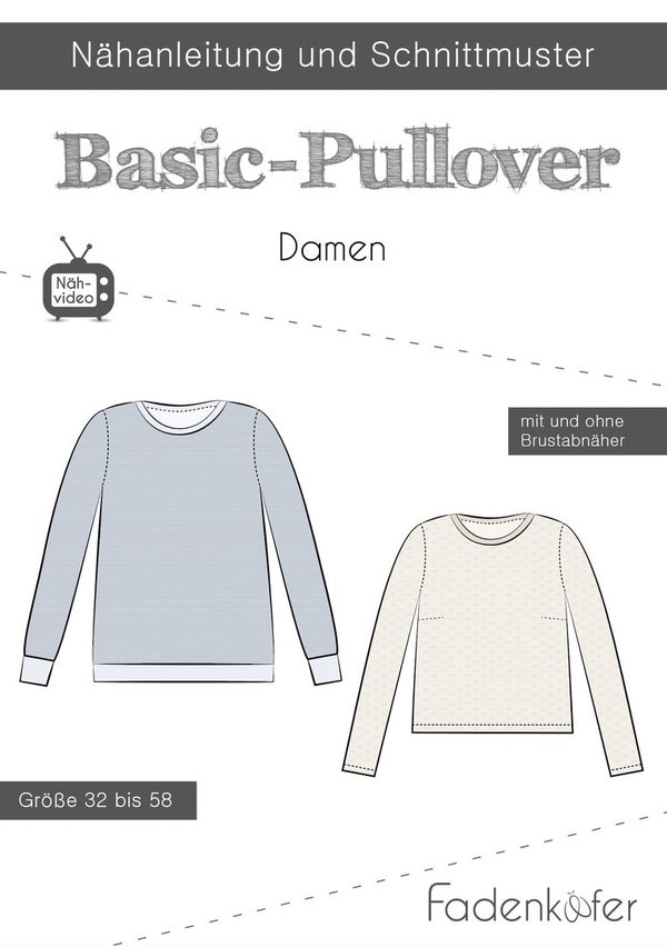 Papierschnittmuster Basic-Pullover Damen Fadenkäfer